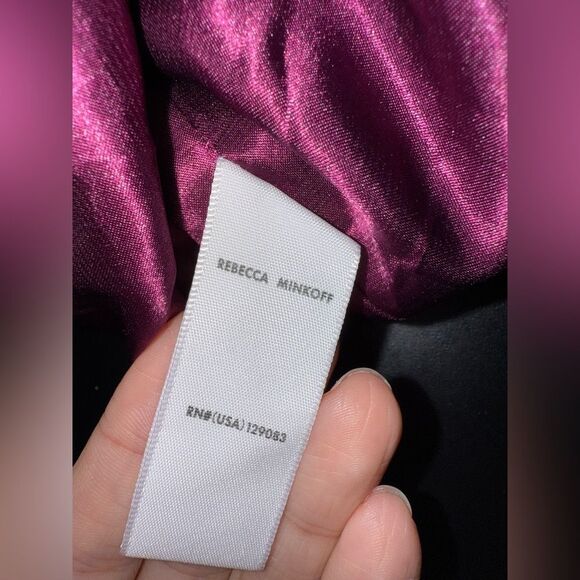 Rebecca Minkoff Vienne velvet square neck puff sleeve mini dress in fuchsia M - Picture 8 of 11